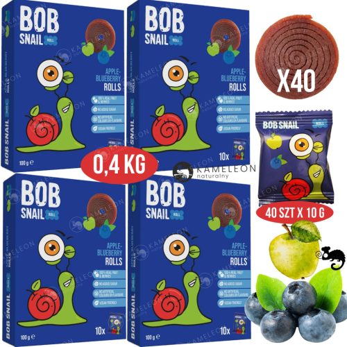 Bob Snail Fruchtsnack: Apfel-Blaubeer Roll-Ups, 100g Packungen (4x10 Stück)