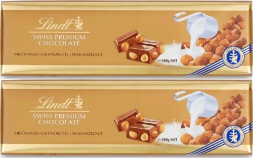 Lindt Schweizer Milchschokolade mit Ganzen Haselnüssen 300g (2er-Pack)
