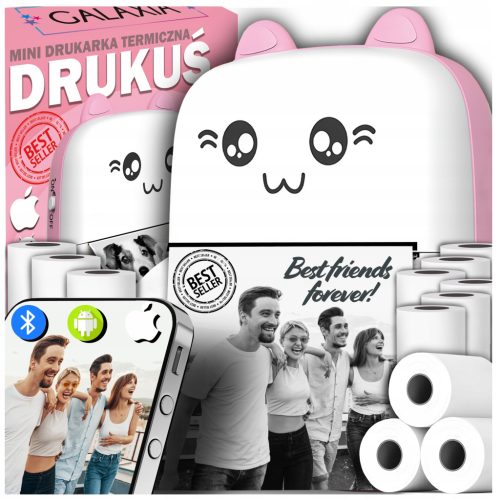  DRUKUŚ Mini-Thermofotodrucker tragbar ORIGINAL 11 ROLLEN ROSA