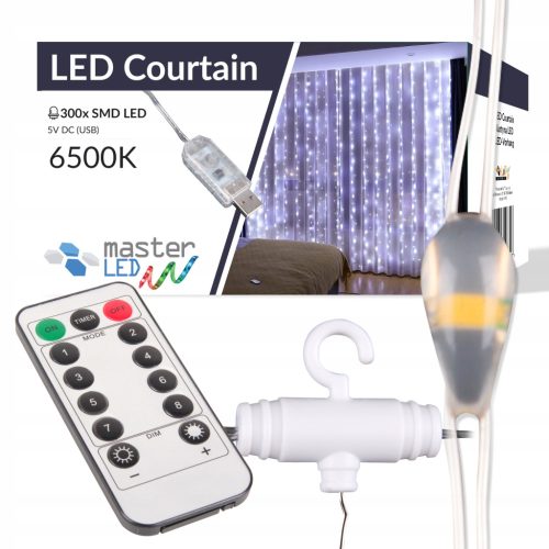  CURTAIN LED-Lampe USB 300 LED 3x3m Fernbedienung 6500K