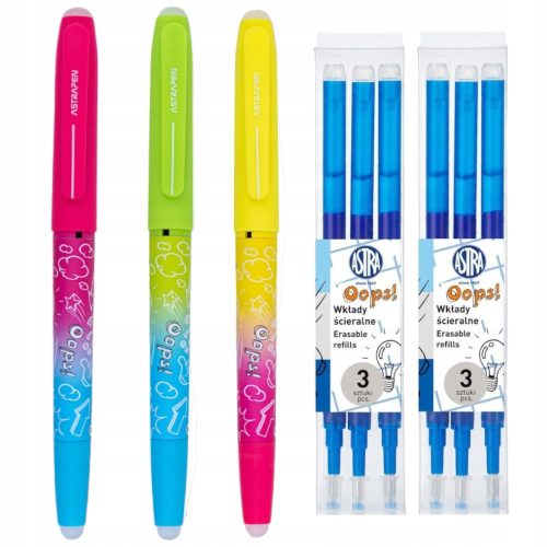  Radierbarer Stift SET Astra 3 Stück + Oops NEON Nachfüllungen