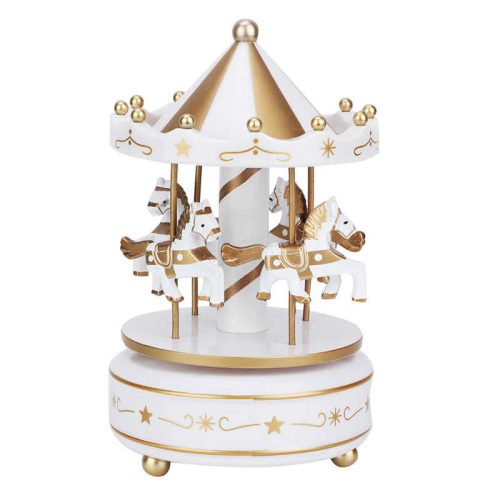  Karussell-Spieluhr, Pferde-Spieluhr, weiß und goldfarben, Geschenk