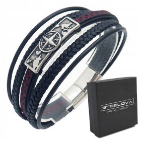  Leder-Herrenarmband Kompass + Karte, roter Faden