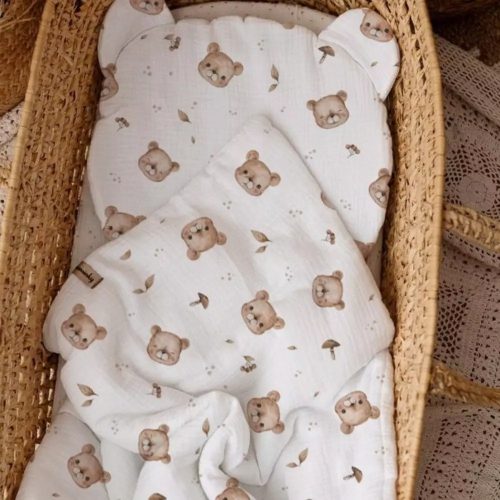  Musselin-Bettwäsche-Set, Steppkissen, 55 x 75 Teddybären für Chicco Baby Hug