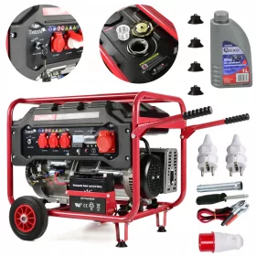   Tragbares dreiphasiges Stromaggregat Tvardy 6600 W Benzin + Öl für Viertaktmotoren 4T rot 1L