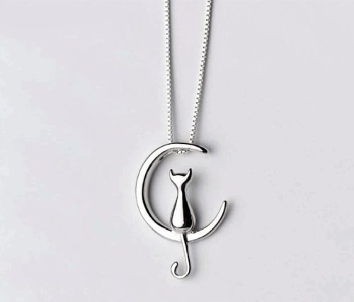  SILBER-Set aus Anhänger + Kette, Kätzchen-Mond