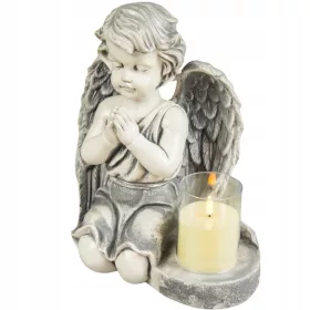    GROSSE GRAUE KERZE + KERZE, GRABFIGUR AUS GIPS, LED-LAMPE 3XAAA