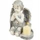  GROSSE GRAUE KERZE + KERZE, GRABFIGUR AUS GIPS, LED-LAMPE 3XAAA