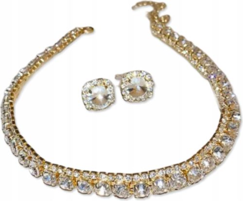  Goldschmuck, besetzt mit weißen Zirkonen, Halskette mit Ohrsteckern
