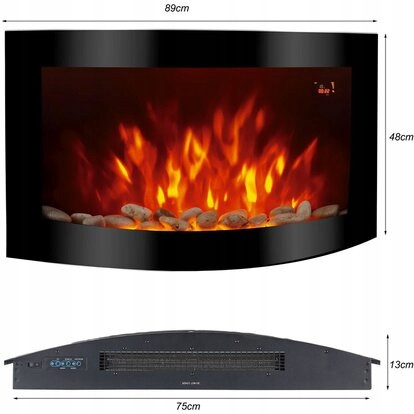 Wandkamin mit Heizfunktion El Fuego schwarz 2000 W 89 x 48 x 13,5 cm