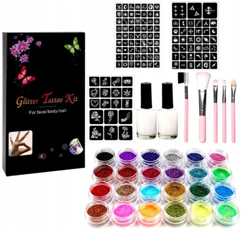  GROSSES KREATIVES TATTOO-SET VORLAGEN GLITZER-TATTOOS PINSEL + KLEBER + SENSORISCHES ANTI-STRESS-SPIELZEUG FÜR KINDER PUSH BUBBLE POP IT ANTI STRESS