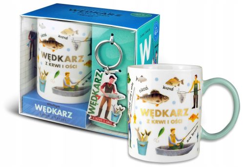 Coole, lustige Gadgets ANGLERBECHER + SCHLÜSSELANHÄNGER AUS PORZELLAN GEBURTSTAG GESCHENK 300 ML