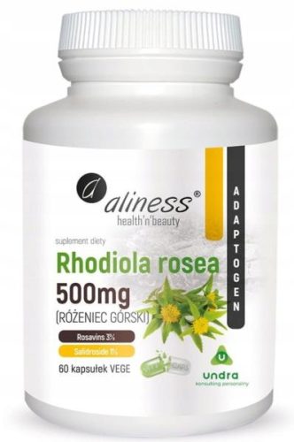 Aliness Rhodiola Rosea Hochwertiger Rosenwurz-Extrakt 500mg, 60 Kapseln
