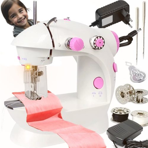  MINI-NÄHMASCHINE, LED-HINTERGRUNDBELEUCHTUNG, TRAGBAR, 2 MODI + ZUBEHÖR