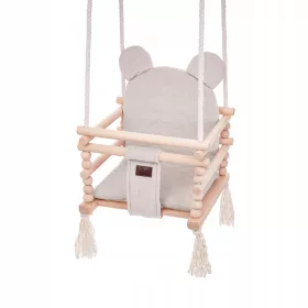    Holzschaukel für Kinder TULUSZKA Samt-Teddybär 3in1 - Beige
