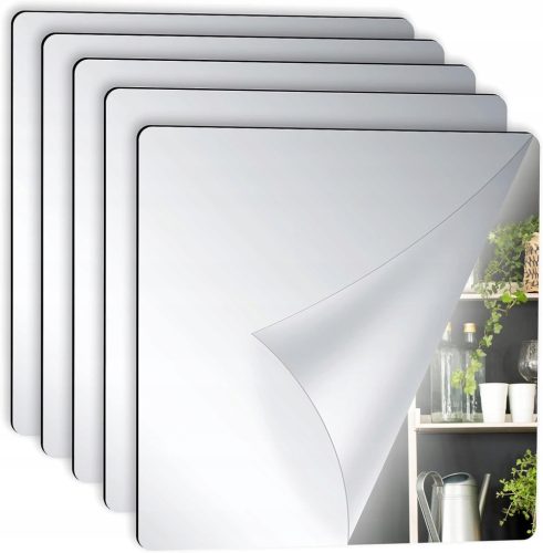 Dekorative Wandaufkleber SELBSTKLEBENDER SPIEGEL-FLIESENAUFKLEBER, SPIEGEL FÜR DIE WAND, 5ER-SET