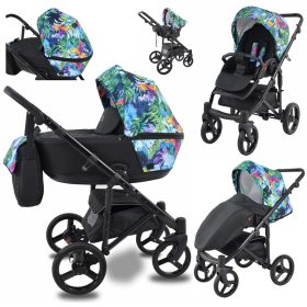   Babe Boss Cavo Premium 3in1 Kinderwagen Blumen, Grün, Graphit, Beige