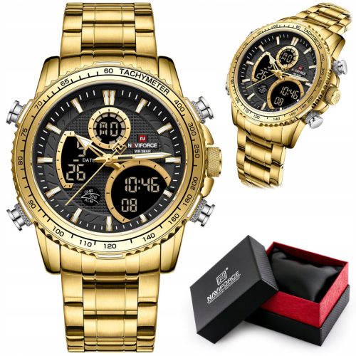  HERRENUHR NAVIFORCE NF9182 G/B STOPPUHR WECKER LICHT + GESCHENKBOX
