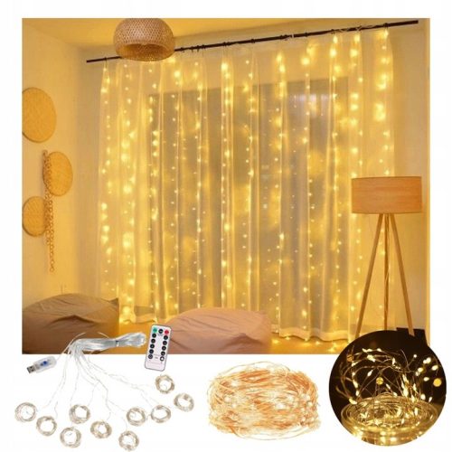  LED-VORHANG-Dekoration (200 LED-LICHTER) 3M x 3M WARMWEISS / WARMWEISS