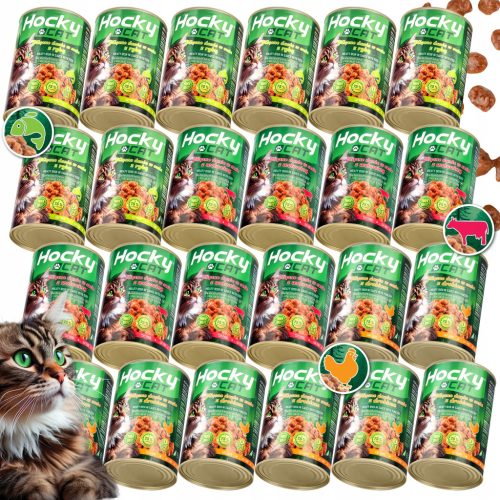  Nasses Katzenfutter 24 x 415 g Katzendose Geschmacksmischung HOCKY CAT 75 % Fleisch