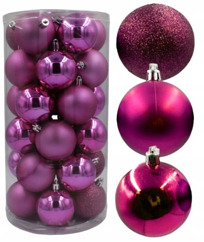  Christbaumkugeln, Weihnachtsschmuck aus Kunststoff, 6 cm, 30 Stück, dunkelrosa
