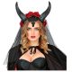  STIRNBAND, Schleier mit HÖRNERN, Schmuckstück, TIARA, Halloween, DÄMONENHÖRNER