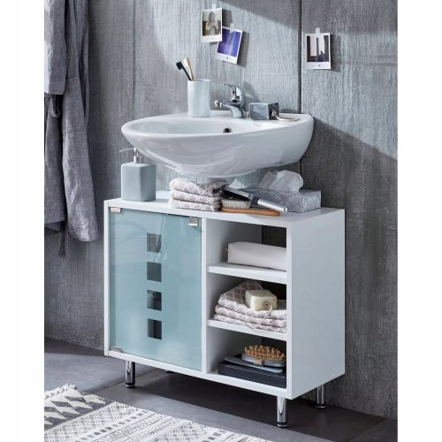 UNIVERSAL WEISSER WASCHBECKENSCHRANK MIT GLASTÜR 67X59cm