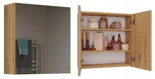  HÄNGENDER BADEZIMMERSCHRANK MIT SPIEGEL ÜBER DEM WASCHBECKEN POLA 2DL ARTISAN EICHE