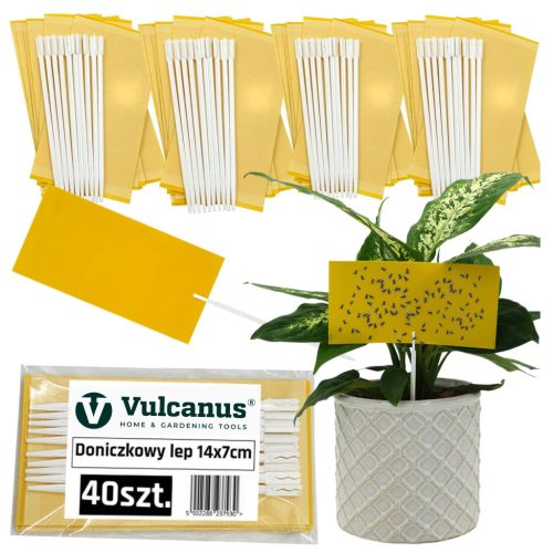 Vulcanus® Doppelseitige Gelbfalle für Zimmerpflanzen-Schädlinge, 40 Stück + 40 Stäbchen
