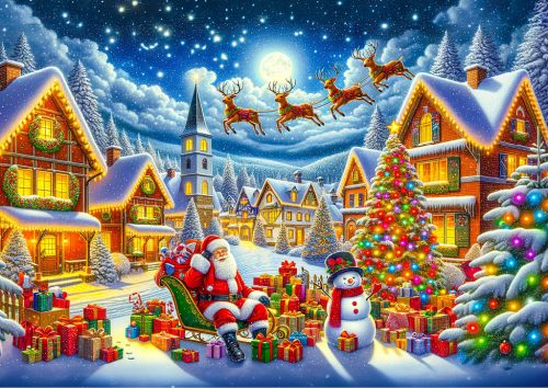  Weihnachtspuzzle aus Holz mit 1000 Teilen „Fröhliche Reise des Weihnachtsmanns“.