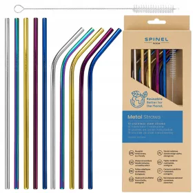   10x SPINELL-METALLSTROHHALME SODA WIEDERVERWENDBARE RÖHRE FÜR GETRÄNKE + REINIGER