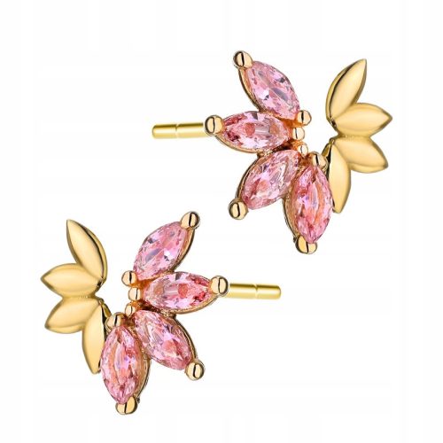  GOLD-OHRRINGE pr. 585 Marquise-Blume mit rosa Zirkonen, 14-karätiger Stab