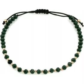    Armband aus 585er Gold, goldene und dunkelgrüne Kugeln an einer 14-karätigen schwarzen Schnur