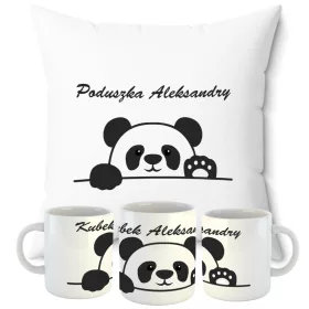    KISSENSET + PANDA-BECHER + PANDABÄREN-GEBURTSTAGGESCHENK MIT IHREM NAMEN