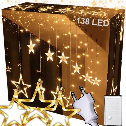  LED-LICHTVORHANG STERNE AUF KABEL 230V WARME WEIHNACHTSLICHTER 3 METER
