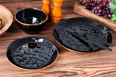 Abendessenservice Giardino Schwarz-Gold Tafelservice 18-tlg.