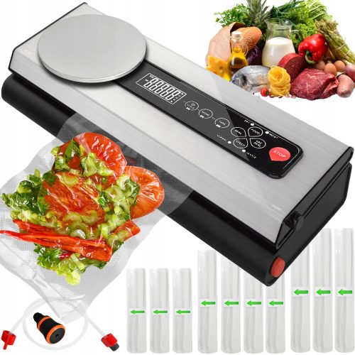  Vakuumier-Verpackungsmaschine, Lebensmittelwaage, Folie, 10 Rollen + Beutel