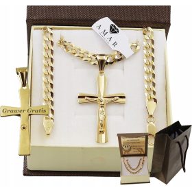    GOLD VOLLSTÄNDIGE HERRENRÜSTUNGSKETTE MIT KREUZ PR. 925 585 KOSTENLOSE GRAVUR