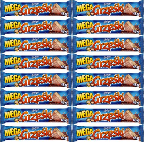 Grześki MEGA Waffel mit Schokolade, 48g - Packung mit 16 Stück