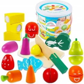    FRÜCHTE UND GEMÜSE AUS HOLZ ZUM SCHNEIDEN MIT KLETTMESSERBRETT Klettset XL