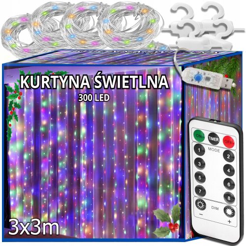  LICHTVORHANG 300 LED FARBE 3x3 USB WEIHNACHTSBAUM GIRLANDE FERNBEDIENUNG