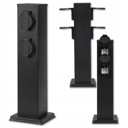  Quadratischer Masterled-Lichtmast mit 230-V-Steckdose, 40 cm, schwarz
