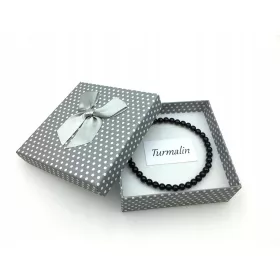    Natürliches Turmalin-Kautschukarmband in einer Box mit 4 mm Kugeln als Geschenk