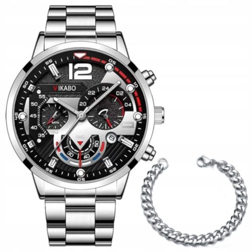  Vikabo Herrenuhr, silbernes Armband + Armband