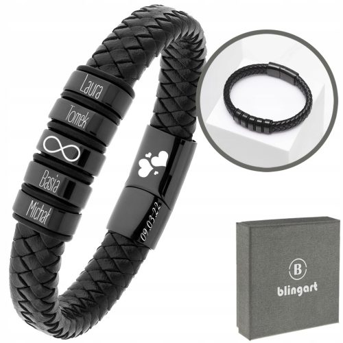  Herren-Lederarmband, gravierte Namen, FAMILIE