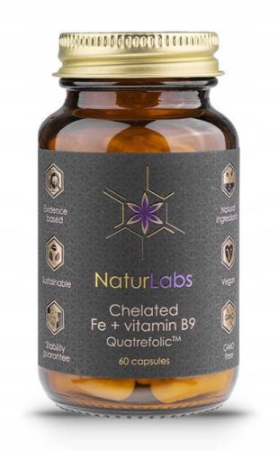 Chelatiertes Eisen mit Folsäure NaturLabs, 60 Portionen mit 28mg Eisen und Quatrefolic®