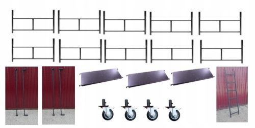 Warschauer Gerüst – 10 Teile + 4 große Räder + 3 Oberteile + Querstangen + Handläufe + Leiter