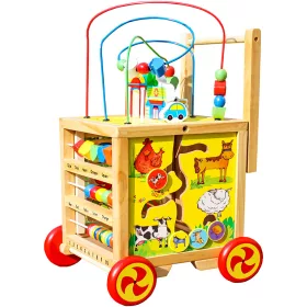    FAHRT AUS HOLZ AUF EINEM INTERAKTIVEN WÜRFEL MIT PUSH-PÄDAGOGISCHEM WALKER
