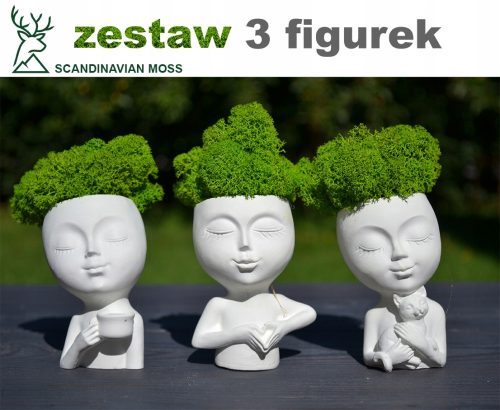Dekoratives Moos Blumentopf-Figur, Kopf aus Beton, Gesicht weiß, mit Moos raschelt, als Geschenk