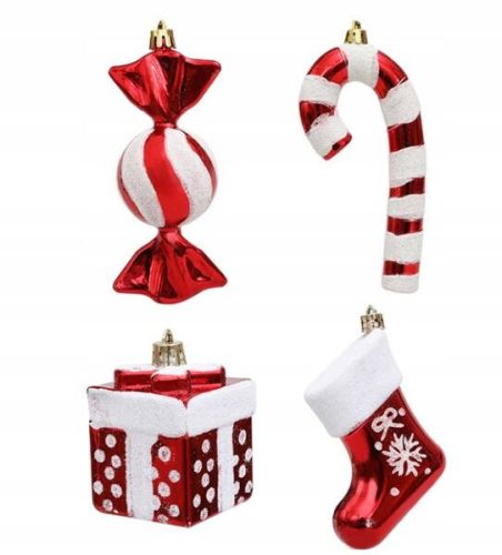  WEIHNACHTSKUGEL-SET, UNZERBRECHLICH, FÜR DEN WEIHNACHTSBAUM, ROTE SÜßIGKEITEN, 4-TLG